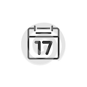 Calendar icon line vector isolated, outline black and white flat