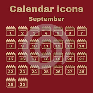 The calendar icon. September symbol. Flat