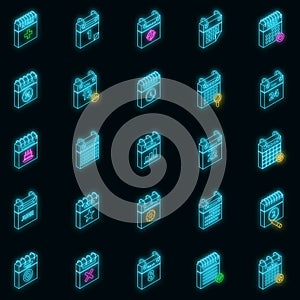 Calendar icon set vector neon