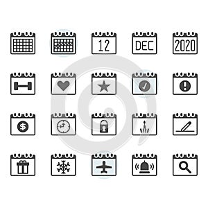 Calendar icon and symbol set in outline design