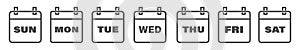 Calendar icons, days of the week line icon set. Sun, Mon, Tue, Wed, Thu, Fri, Sat. Isolated vector illustration.