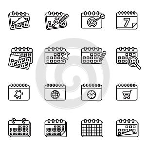 Calendar icons set. Thin line style stock vector.