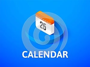 Calendar isometric icon, isolated on color background