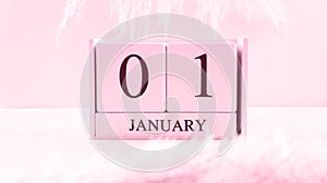 Calendar January, 1 date on pink background