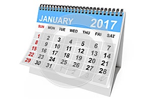 Calendar January 2017. 3d Rendering