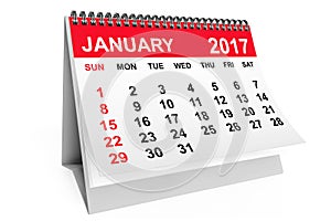 Calendar January 2017. 3d rendering