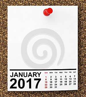 Calendar January 2017. 3d Rendering