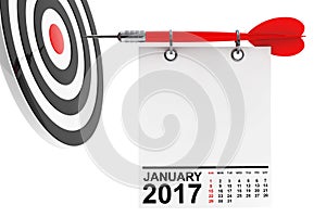 Calendar January 2017 with target. 3d Rendering