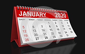 Calendar - January 2020 clipping path included