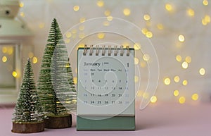 Calendar for January 2022 . Desktop calendar on a light background.Hello, 2022