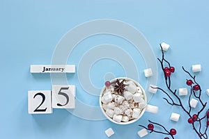 Calendar January 25 Cup of cocoa, marshmallows and branch berries