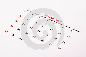 Calendar for January 2017