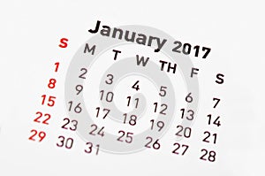 Calendar for January 2017