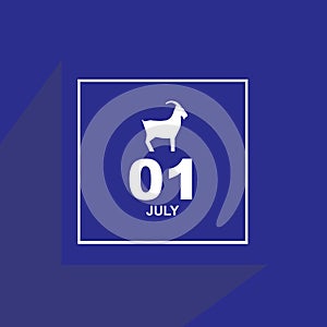 Calendar July 1 icon illustration with chinese zodiac or shio goat logo design. Chinese New Year, year of goat. Chinese holiday
