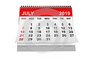 Calendar July 2019. 3d rendering