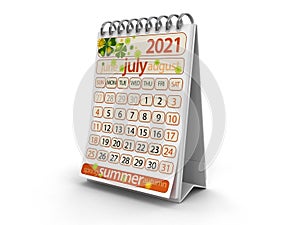 Calendar -  July 2021  clipping path included