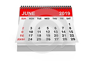 Calendar June 2019. 3d rendering