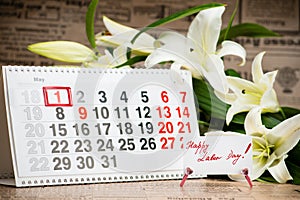 Calendar Labor Day Still Life with Flowers