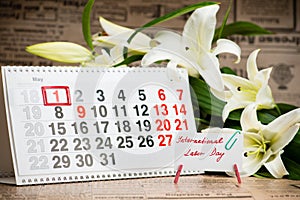 Calendar Labor Day Still Life with Flowers