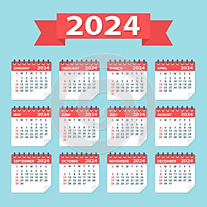 2024 Calendar Leaves Flat Set - Vector Illustration photo