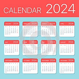 2024 Calendar Leaves Flat Set - Vector Illustration photo