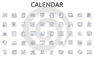 Calendar line icons collection. Meetings, Communication, Paperwork, Faxing, Emails, Desk, Photocopying vector and linear