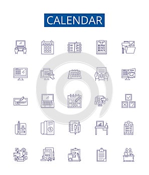 Calendar line icons signs set. Design collection of Calendar, Dates, Schedule, Planner, Tracking, Scheduling, Timetable