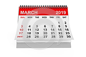 Calendar March 2019. 3d rendering