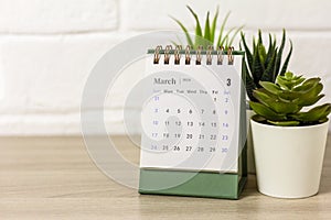 Calendar for March 2024. Desk calendar for planning on your desktop