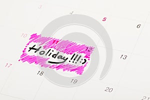 Calendar marked as holiday