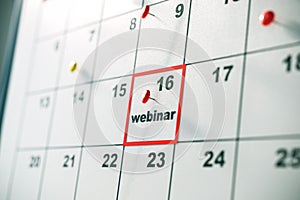 Calendar with a marked webinar date on the 16th. 3D Rendering