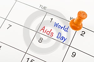 Calendar marking the 1st december world aids day in red letter