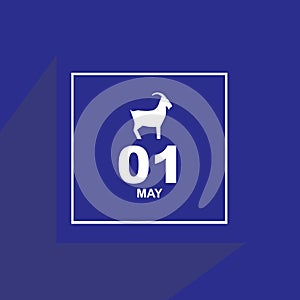 Calendar May 1 icon illustration with chinese zodiac or shio goat logo design. Chinese New Year, year of goat. Chinese holiday