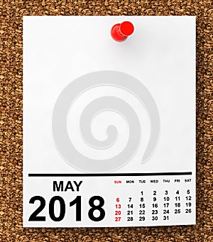 Calendar May 2018. 3d Rendering