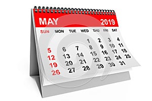 Calendar May 2019. 3d rendering