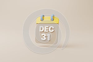 Calendar minimal simple design and date december 31 on brown background