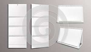 Calendar mockup with blank pages and binder, set