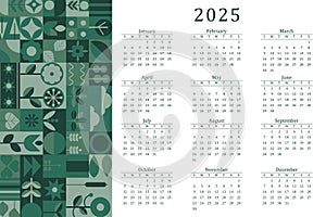 Calendar 2025 modern bauhaus week starting on sunday ready