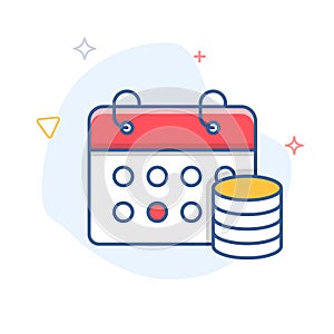 Calendar and money outline icon. Payday illustration.