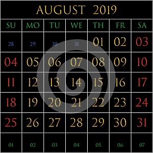 August 2019 square on black