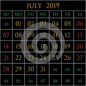 July 2019 square on black