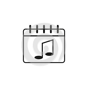 Calendar and music note icon. Music concert events date icon. Vector illustration. stock image.