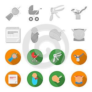 Calendar, newborn, stomach massage, artificial feeding. Pregnancy set collection icons in monochrome,flat style vector
