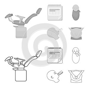 Calendar, newborn, stomach massage, artificial feeding. Pregnancy set collection icons in outline,monochrome style