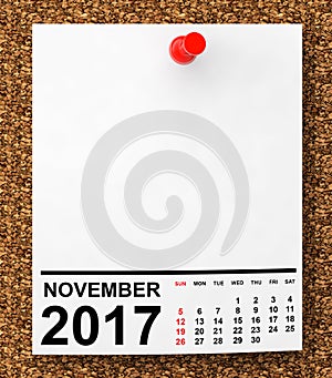 Calendar November 2017. 3d Rendering