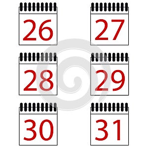 Calendar Number Vector Icons Set