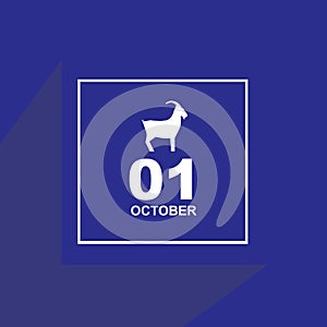 Calendar October 1 icon illustration with chinese zodiac or shio goat logo design. Chinese New Year, year of goat. Chinese holiday