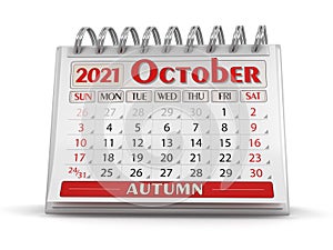 Calendar -  October 2021 clipping path included