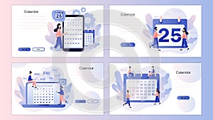 Calendar online. Schedule concept. Time management, business planning. Screen template for mobile smart phone, landing