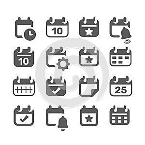Calendar page black vector icon set